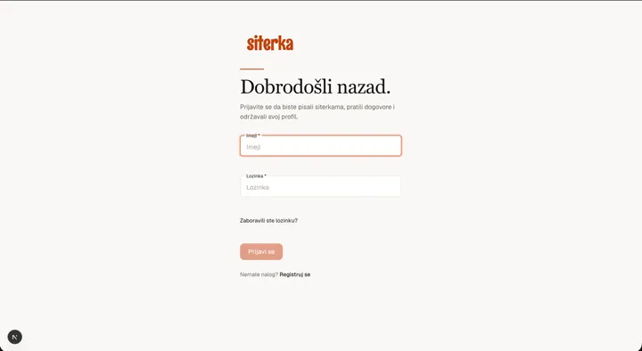 Ekran /login sa poljima za imejl i lozinku.