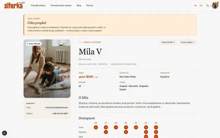 The /my-post page after first submission, showing the pending banner and the editable post body below.